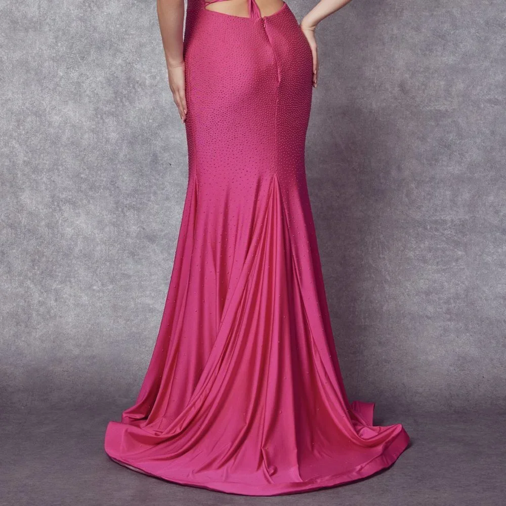 NEW OFF THE SHOULDER SLEEVELESS SHEATH DRESS EMBROIDERED WITH RHINESTONES JT 276 - Picture 9 of 9